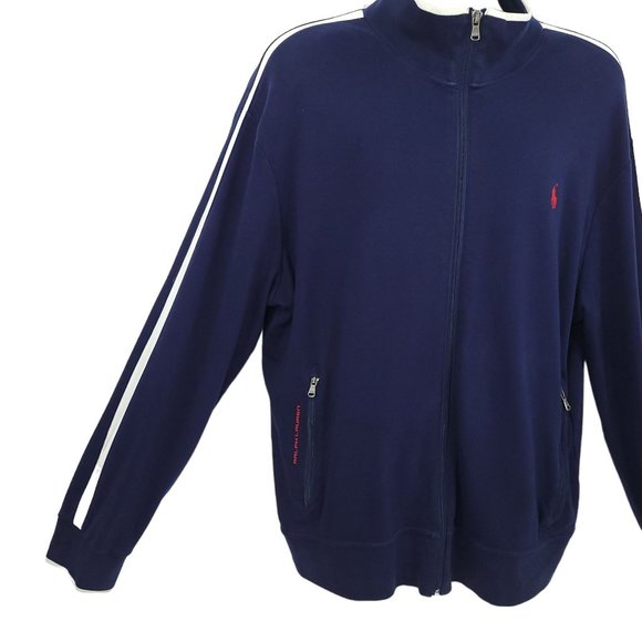 Polo Ralph Lauren Performance Full Zip Jacket Mens Size XL Stripe Track Blue - Picture 10 of 16